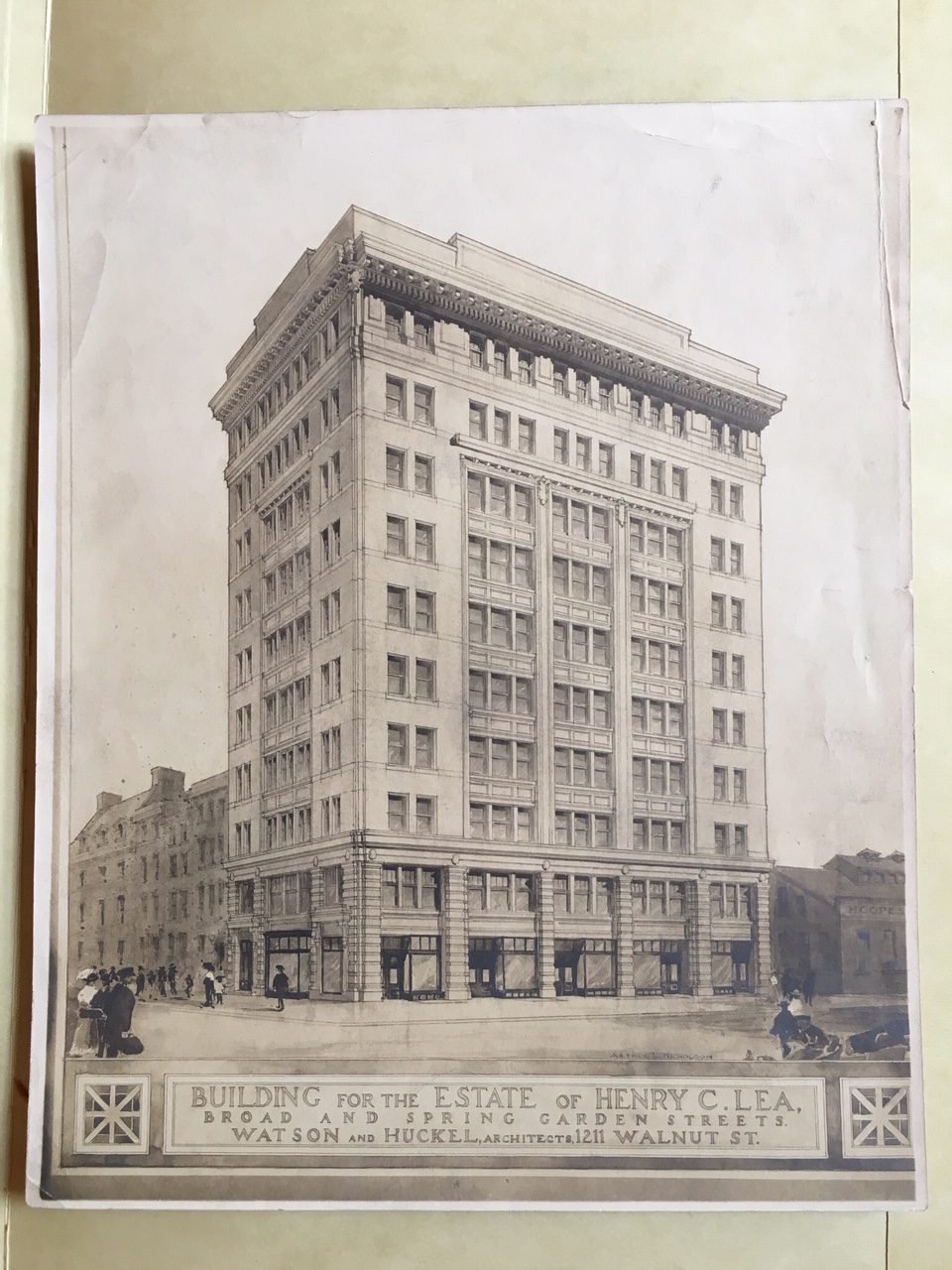Architectural rendering of the Building for the Estate of Henry C. Lea at Broad and Spring Garden Streets by Watson and Huckel architects